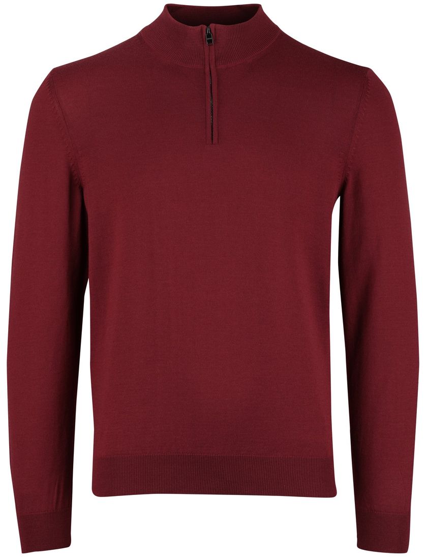 Boss Black Ebenji trui rood half zip effen lamswol
