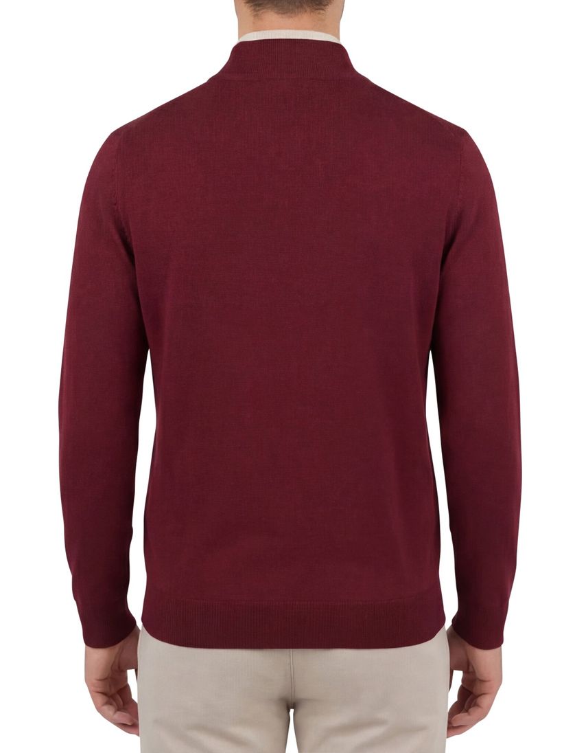 Boss Black Ebenji trui rood half zip effen lamswol