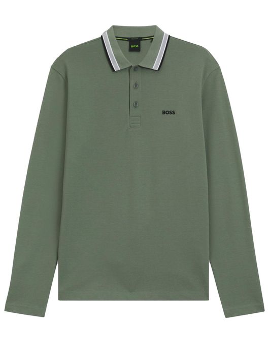 BOSS Green polo lange mouw Plisy groen