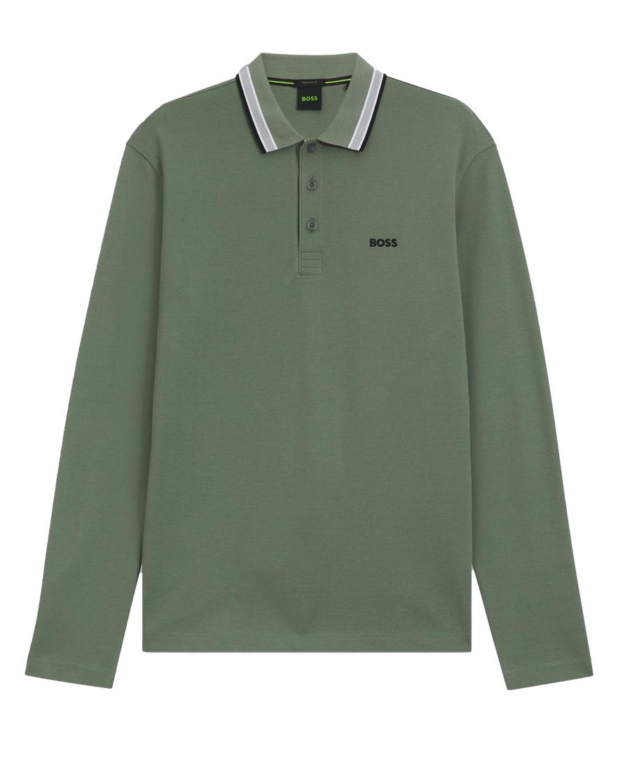 Polo lange mouw BOSS Green Plisy groen Big & Tall