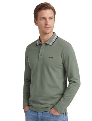 Hugo Boss Polo lange mouw BOSS Green Plisy groen Big & Tall