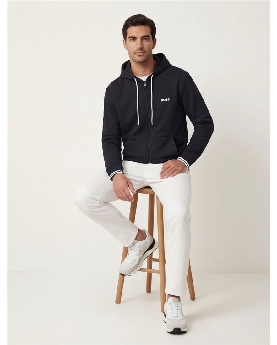 BOSS Green FZ Hoodie Zone sweatvest donkerblauw B&T