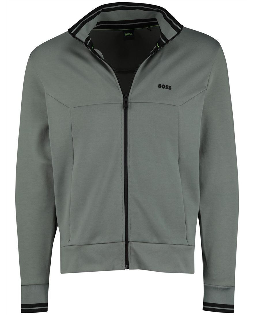 Boss Green Vest Groen zwarte opstaande kraag effen