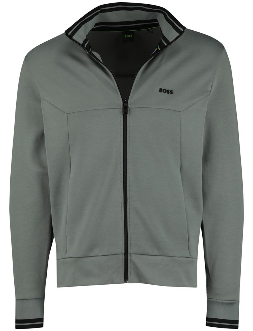 Boss Green Vest Groen zwarte opstaande kraag effen