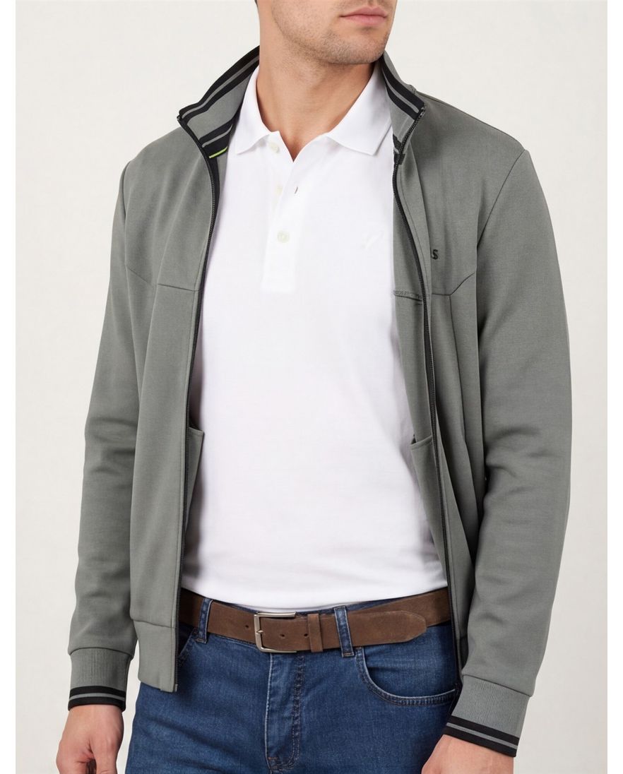 Boss Green Vest Groen zwarte opstaande kraag effen