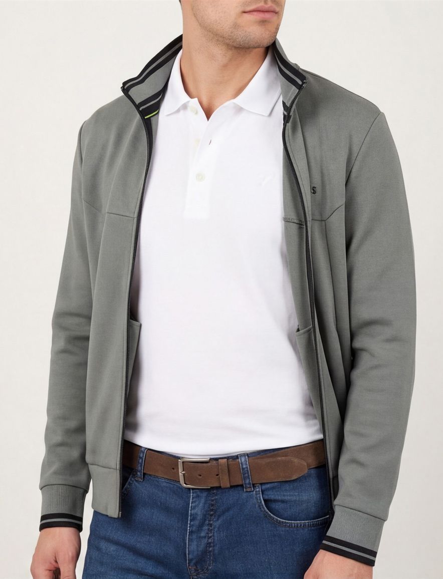 Boss Green Vest Groen zwarte opstaande kraag effen