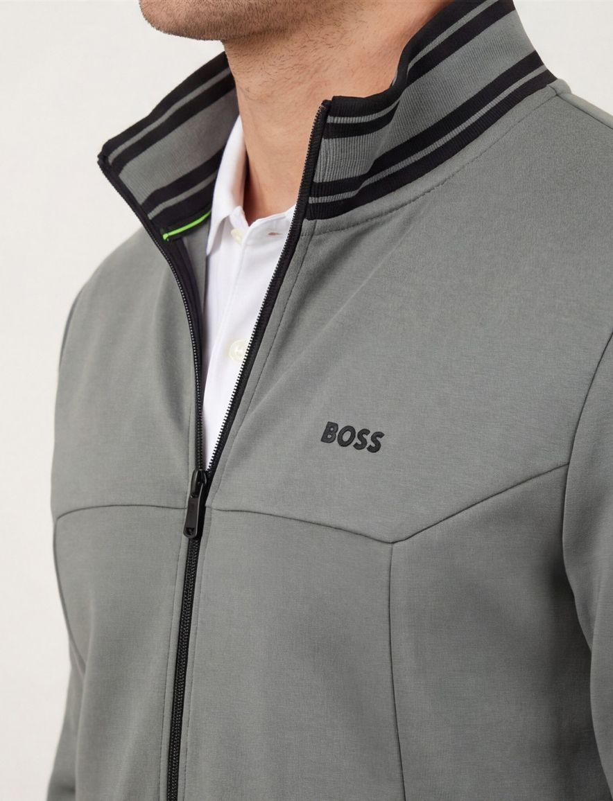 Boss Green Vest Groen zwarte opstaande kraag effen