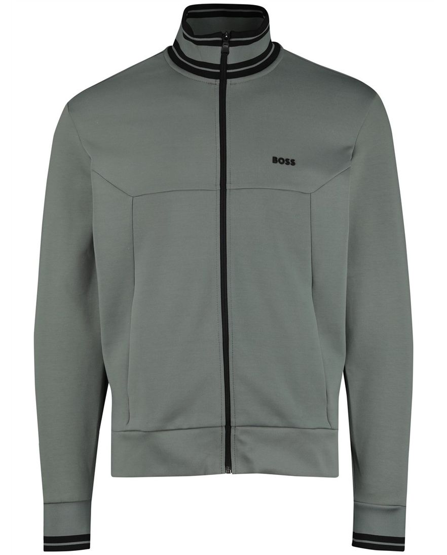 Boss Green Vest Groen zwarte opstaande kraag effen