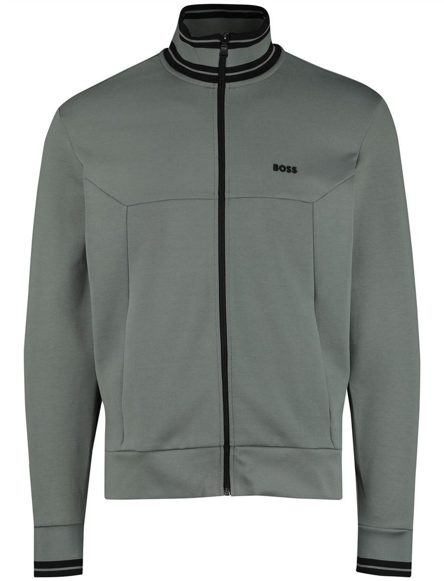 Boss Green Vest Groen zwarte opstaande kraag effen