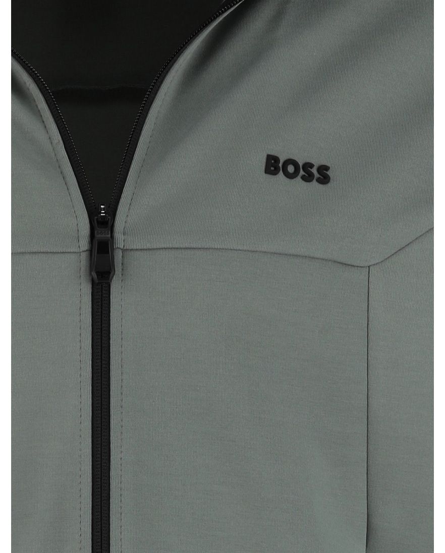 Boss Green Vest Groen zwarte opstaande kraag effen