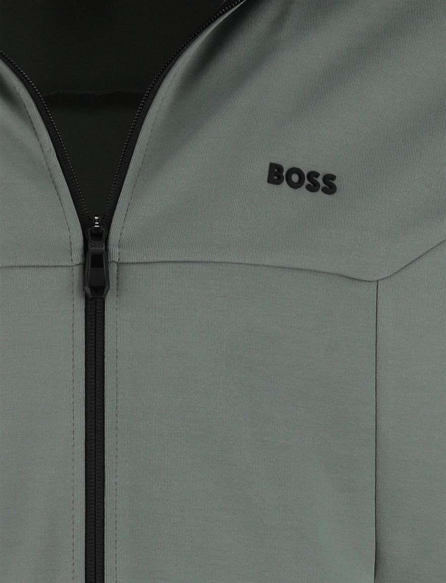 Boss Green Vest Groen zwarte opstaande kraag effen