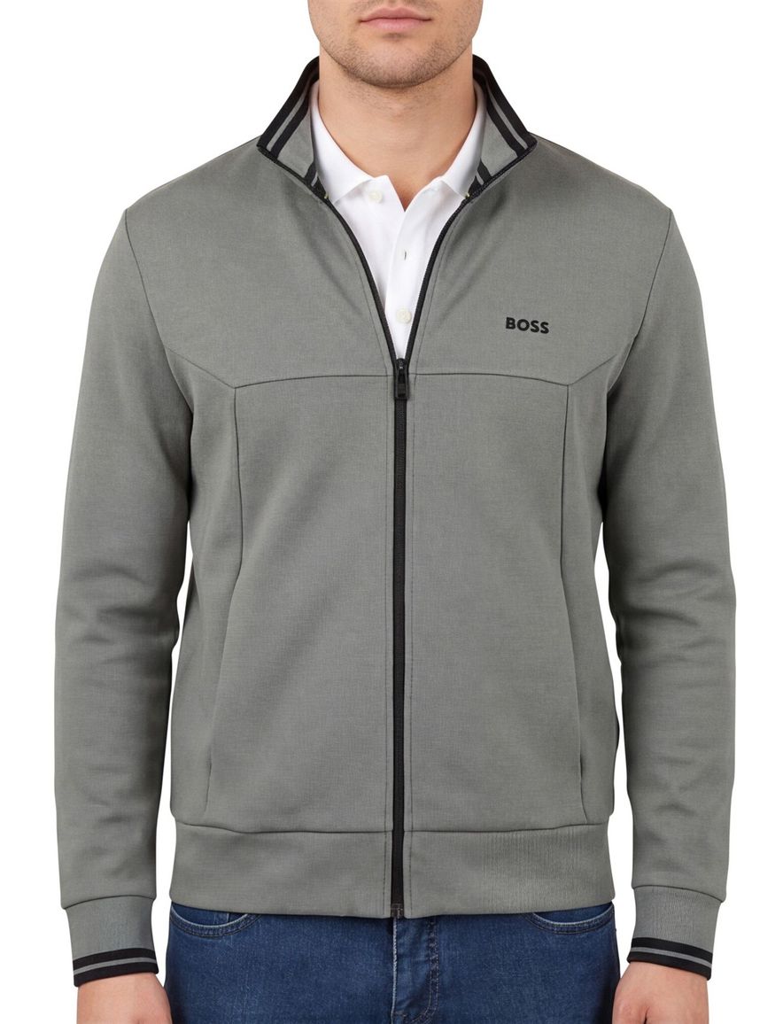 Boss Green Vest Groen zwarte opstaande kraag effen