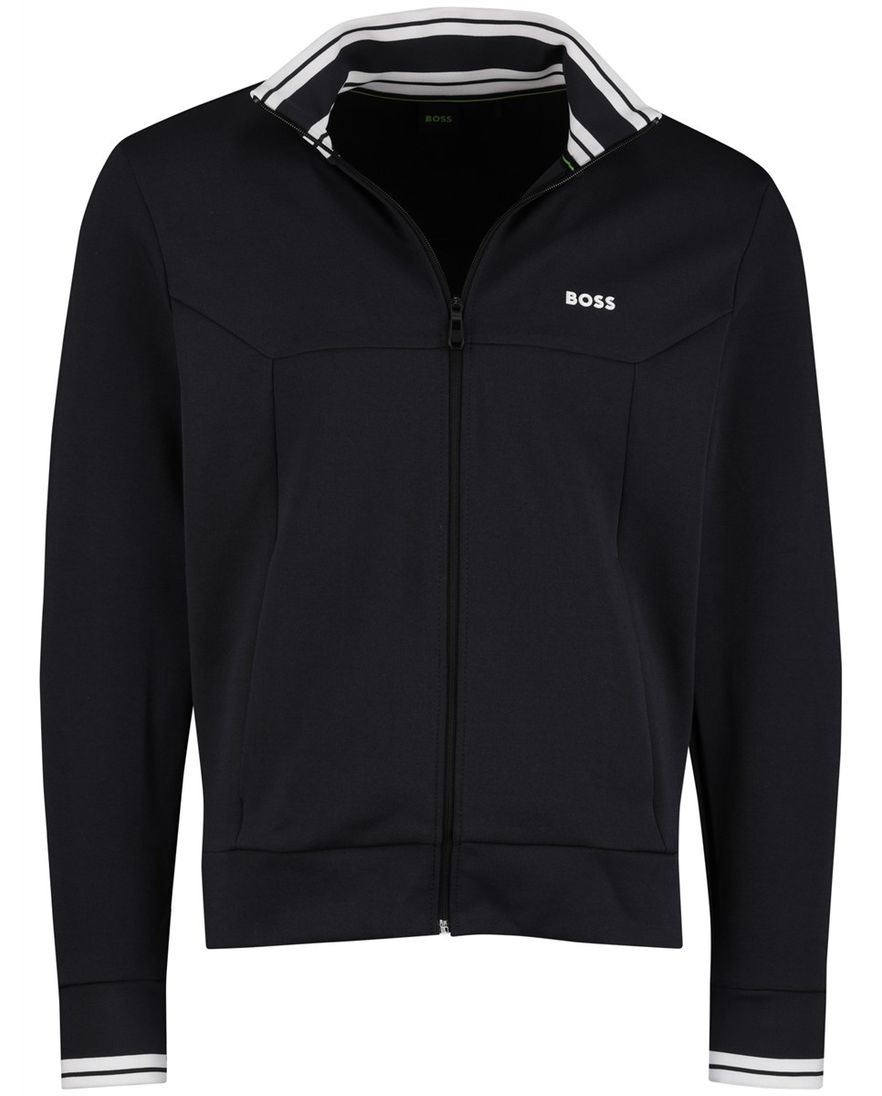 Boss Green Vest donkerblauw witte opstaande kraag effen