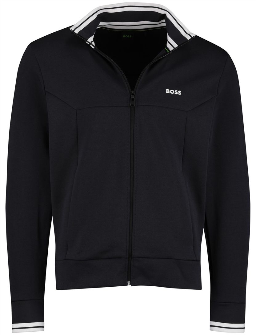 Boss Green Vest donkerblauw witte opstaande kraag katoen