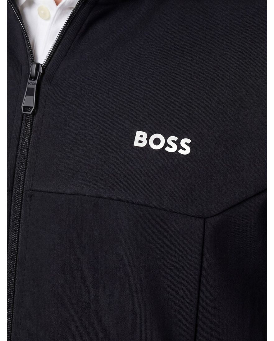 Boss Green Vest donkerblauw witte opstaande kraag effen
