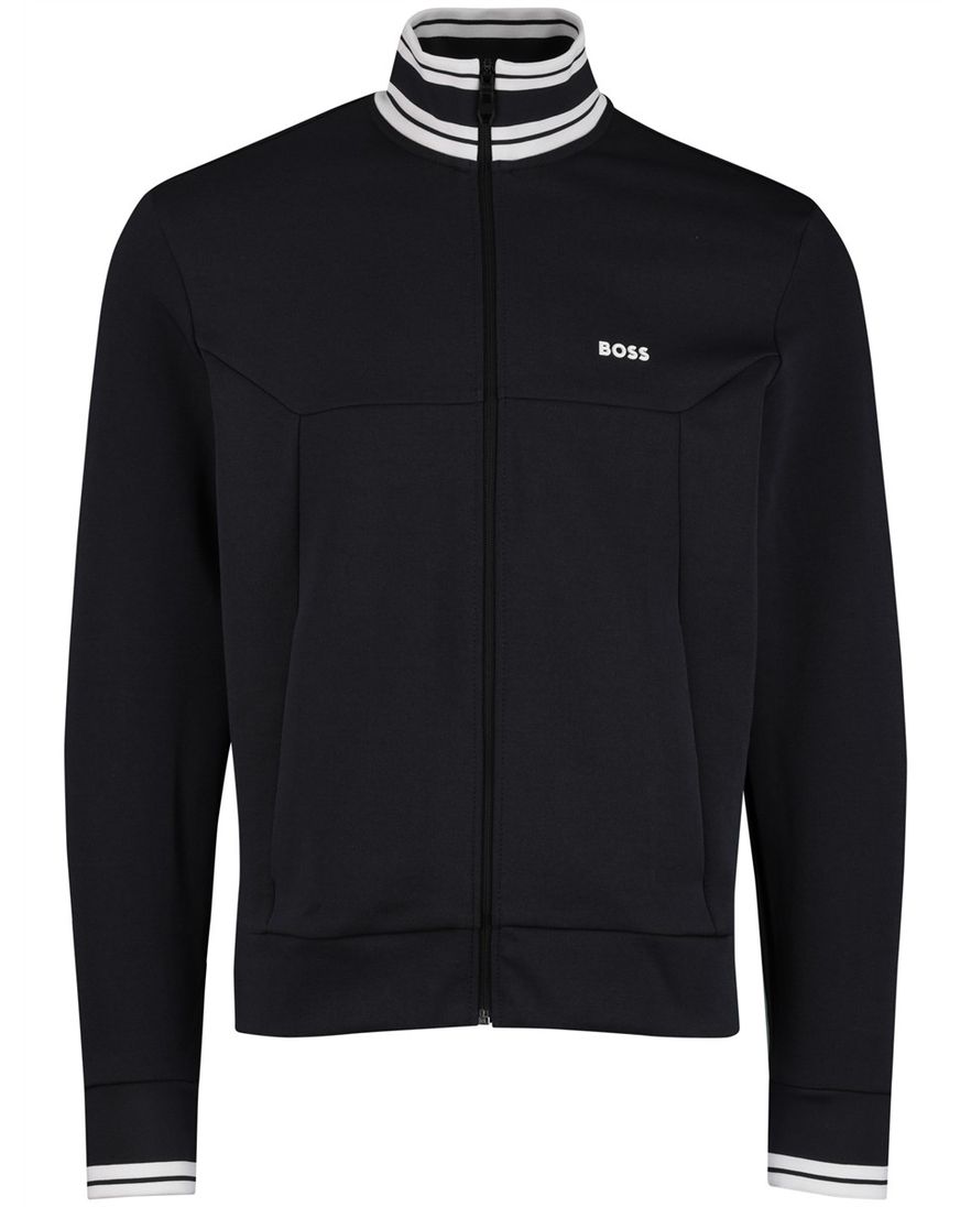 Boss Green Vest donkerblauw witte opstaande kraag effen