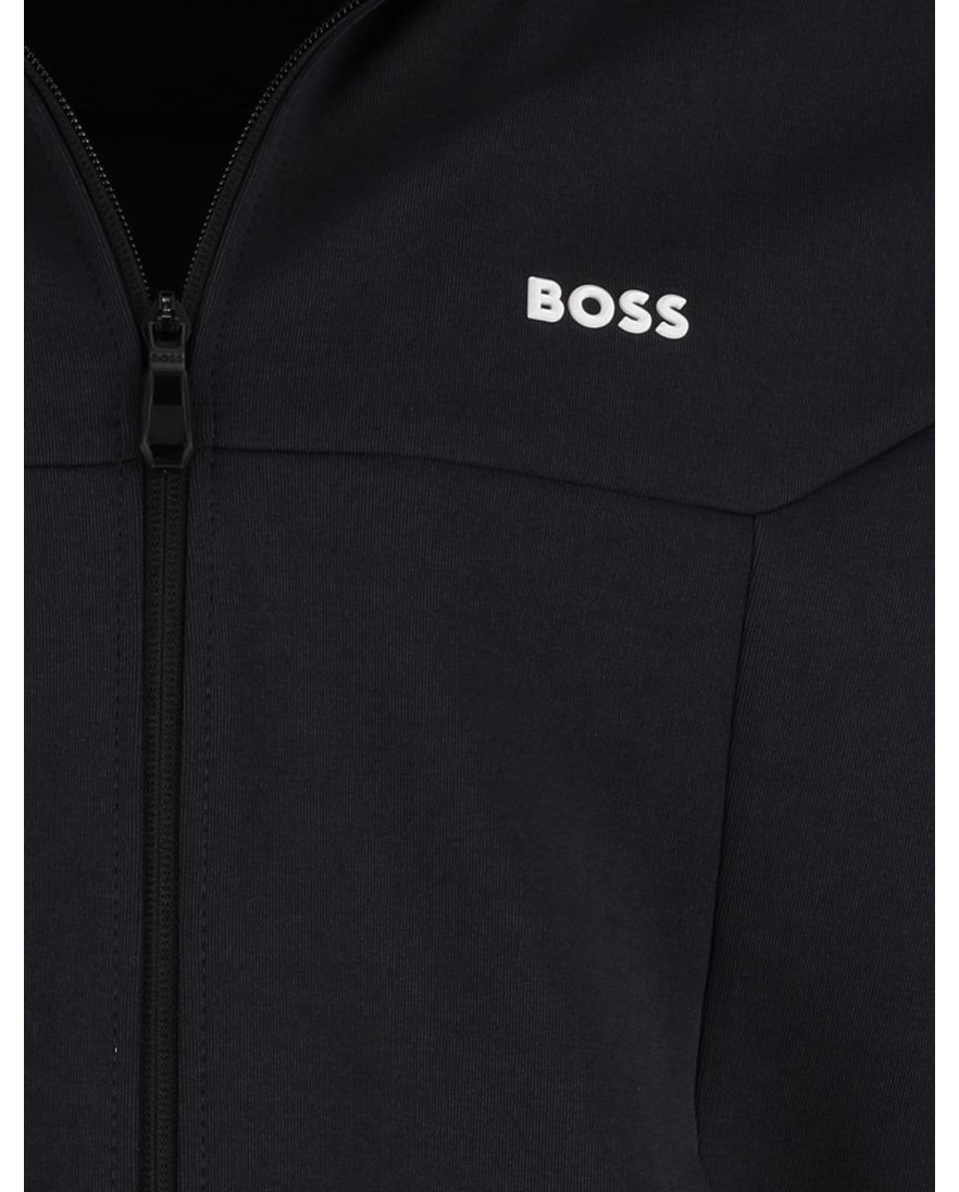 Boss Green Vest donkerblauw witte opstaande kraag effen