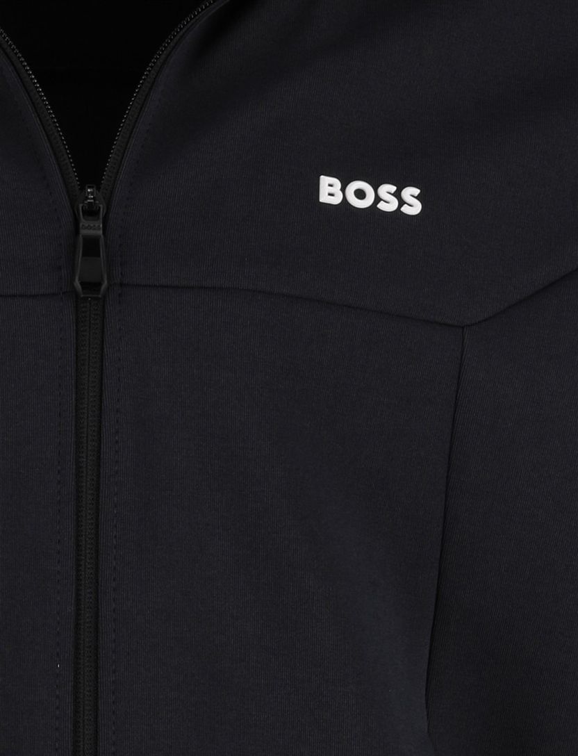 Boss Green Vest donkerblauw witte opstaande kraag katoen