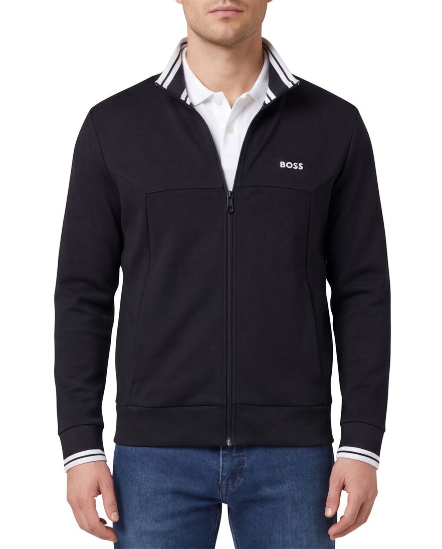 Boss Green Vest donkerblauw witte opstaande kraag effen