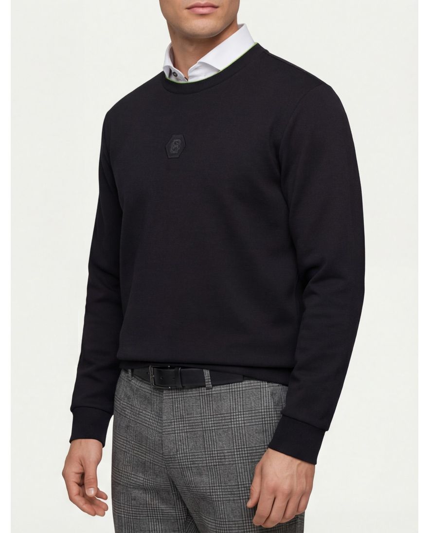 BOSS Green trui ronde hals zwart effen