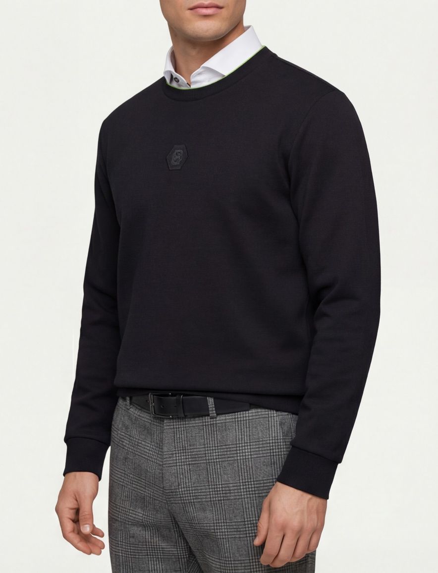 BOSS Green trui ronde hals zwart effen