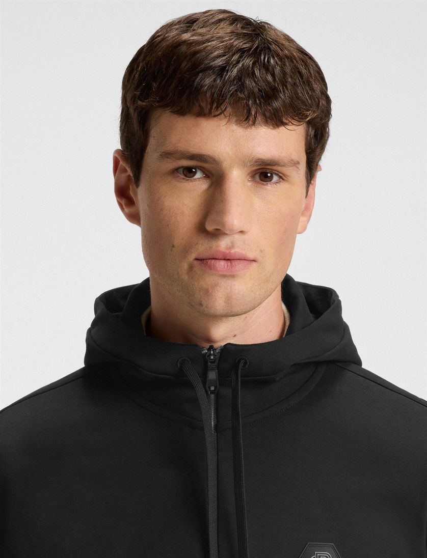 Boss Green vest zwart effen met capuchon regular fit