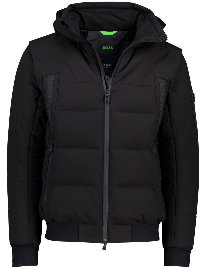 Winterjas Boss Green zwart puffer met capuchon