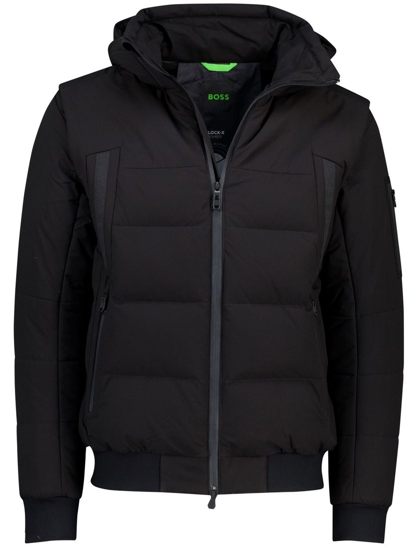 Winterjas Boss Green zwart puffer met capuchon