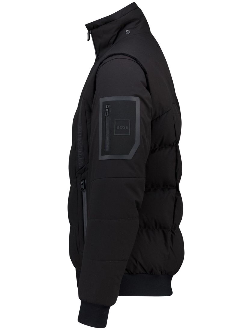 Winterjas Boss Green zwart puffer met capuchon