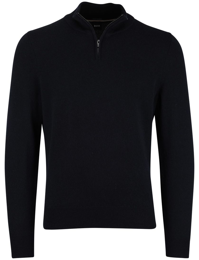 Effen half zip BOSS Black donkerblauw