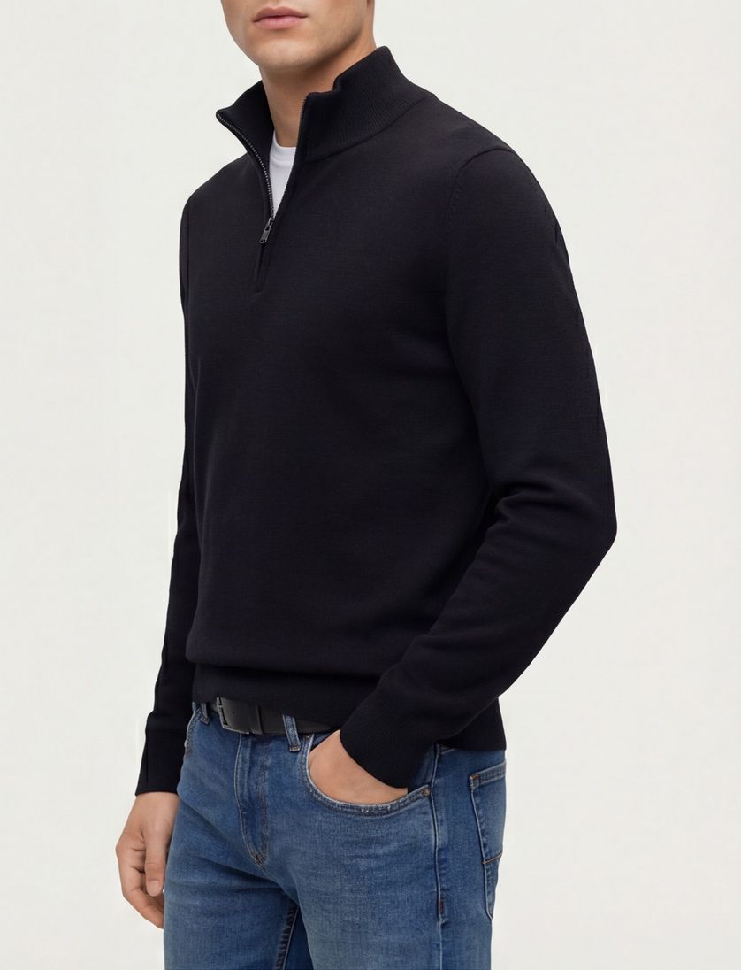 Effen half zip BOSS Black donkerblauw