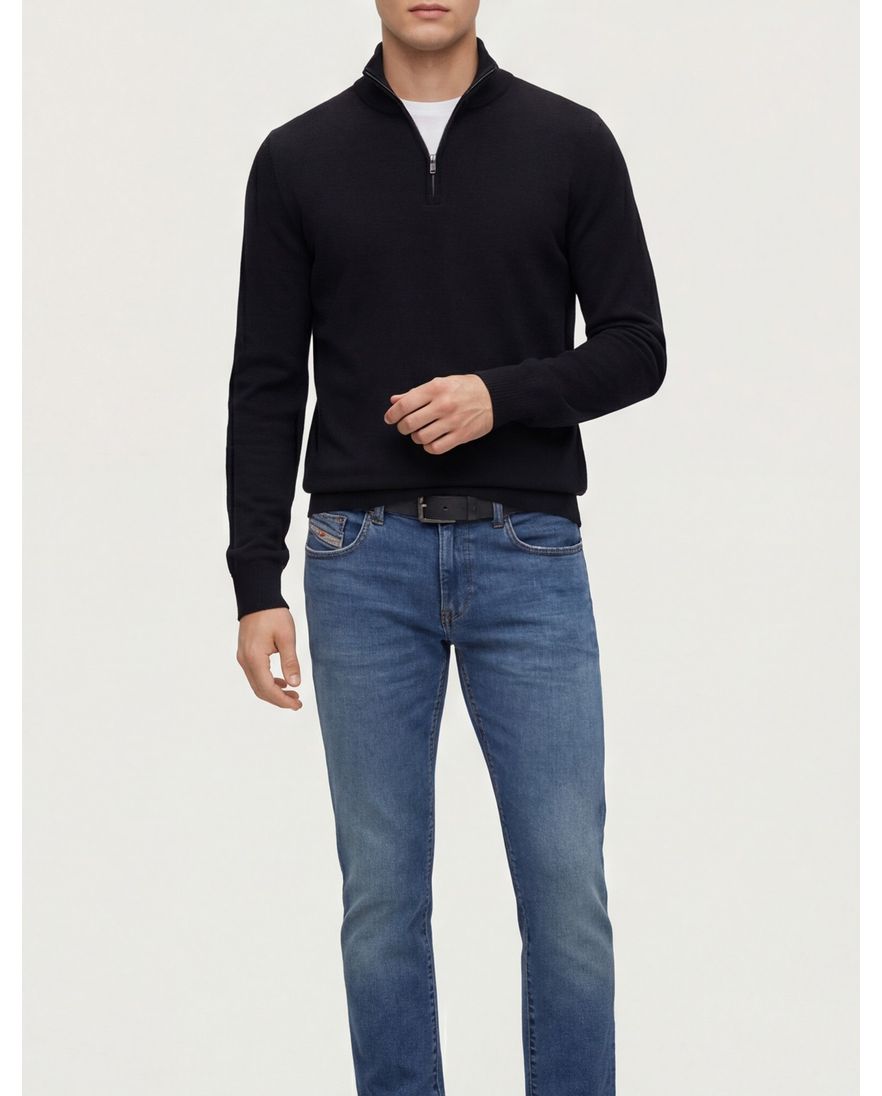 BOSS Black half zip donkerblauw effen