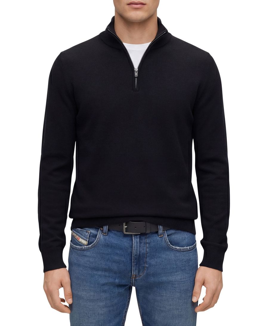 BOSS Black half zip donkerblauw effen