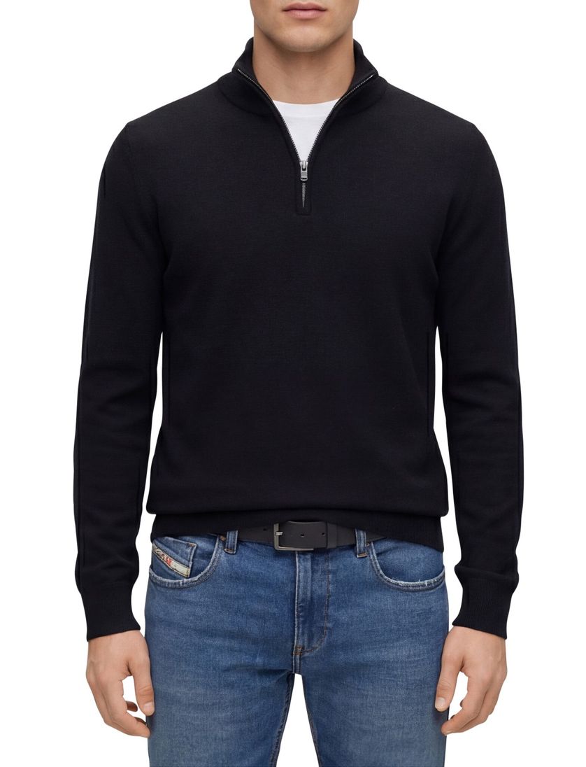 Effen half zip BOSS Black donkerblauw