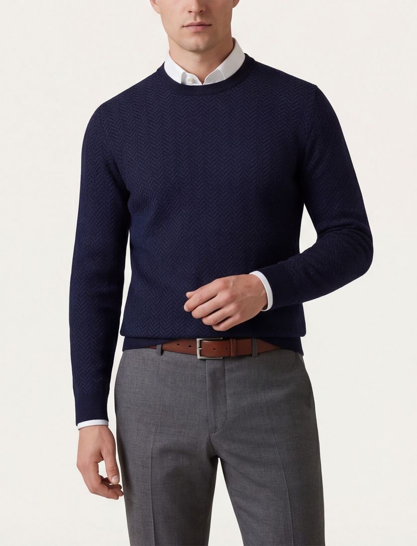 Boss Black Habito trui navy gebreid katoen