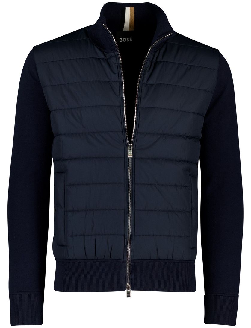 vest Boss Black donkerblauw normale fit effen katoen