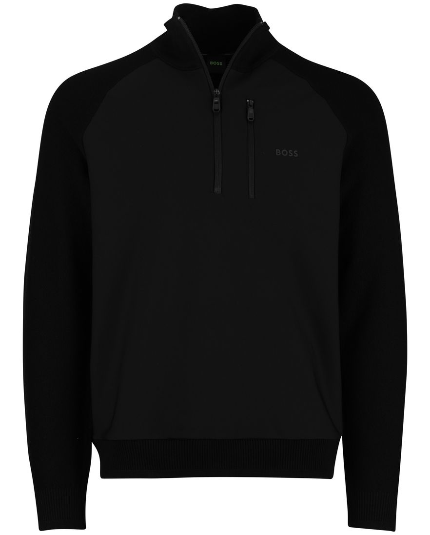 Boss Green Civic trui half zip effen zwart normale fit