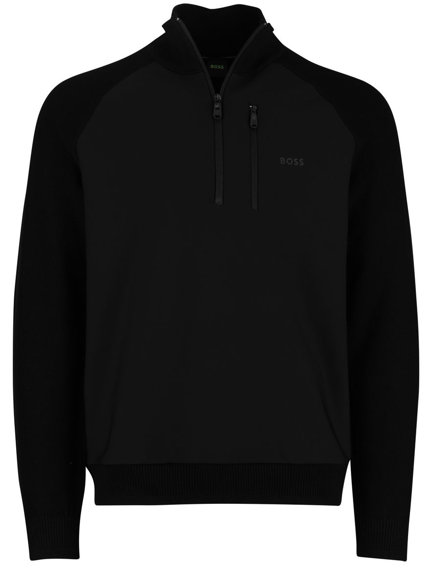Boss Green Civic trui half zip effen zwart normale fit