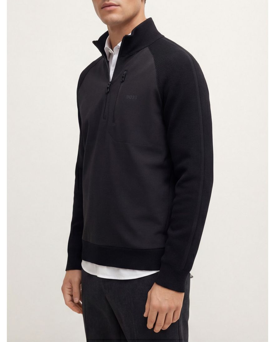 Boss Green Civic trui half zip effen zwart normale fit