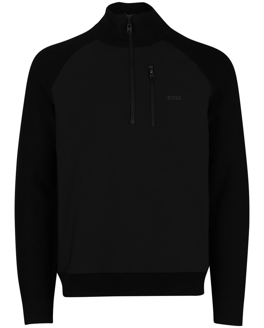 Boss Green Civic trui half zip effen zwart normale fit