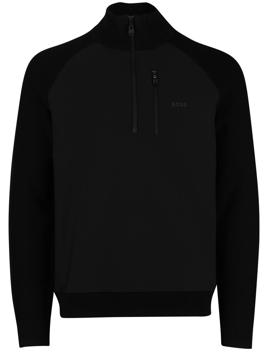 Boss Green Civic trui half zip effen zwart normale fit