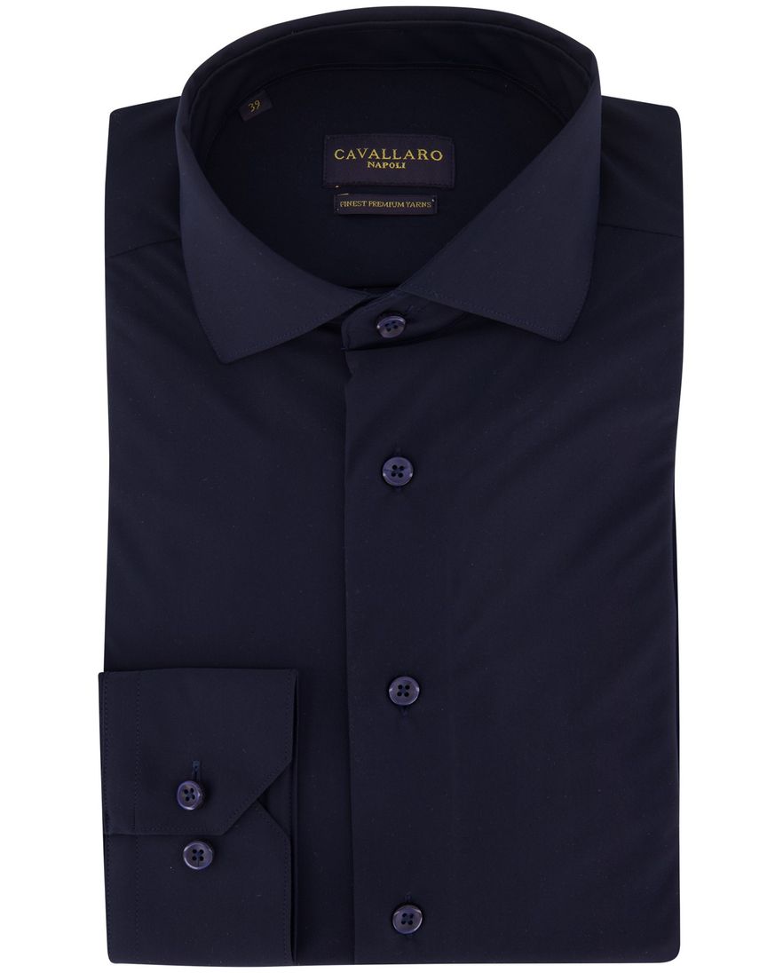 Cavallaro Napoli business overhemd donkerblauw stretch