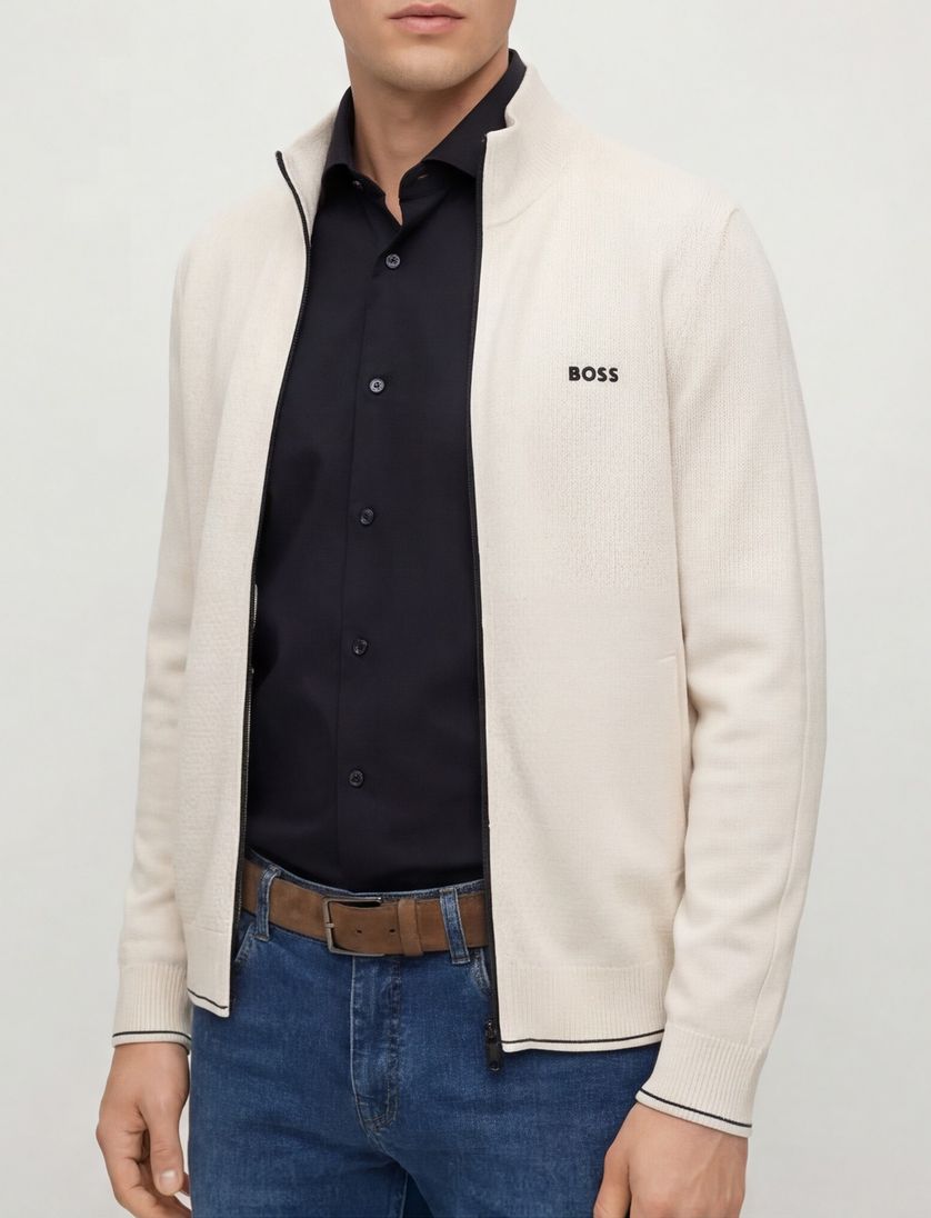 Boss Green vest beige zwarte rits viscose