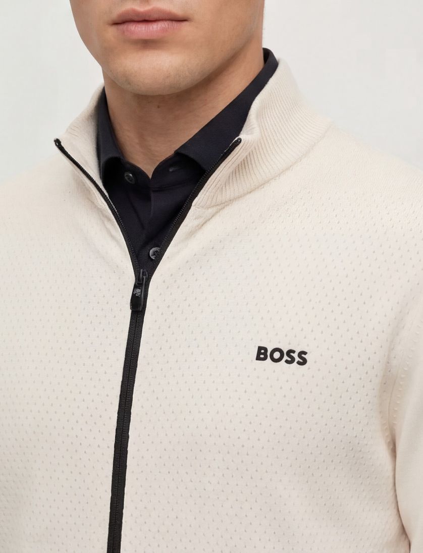 Boss Green vest beige zwarte rits viscose
