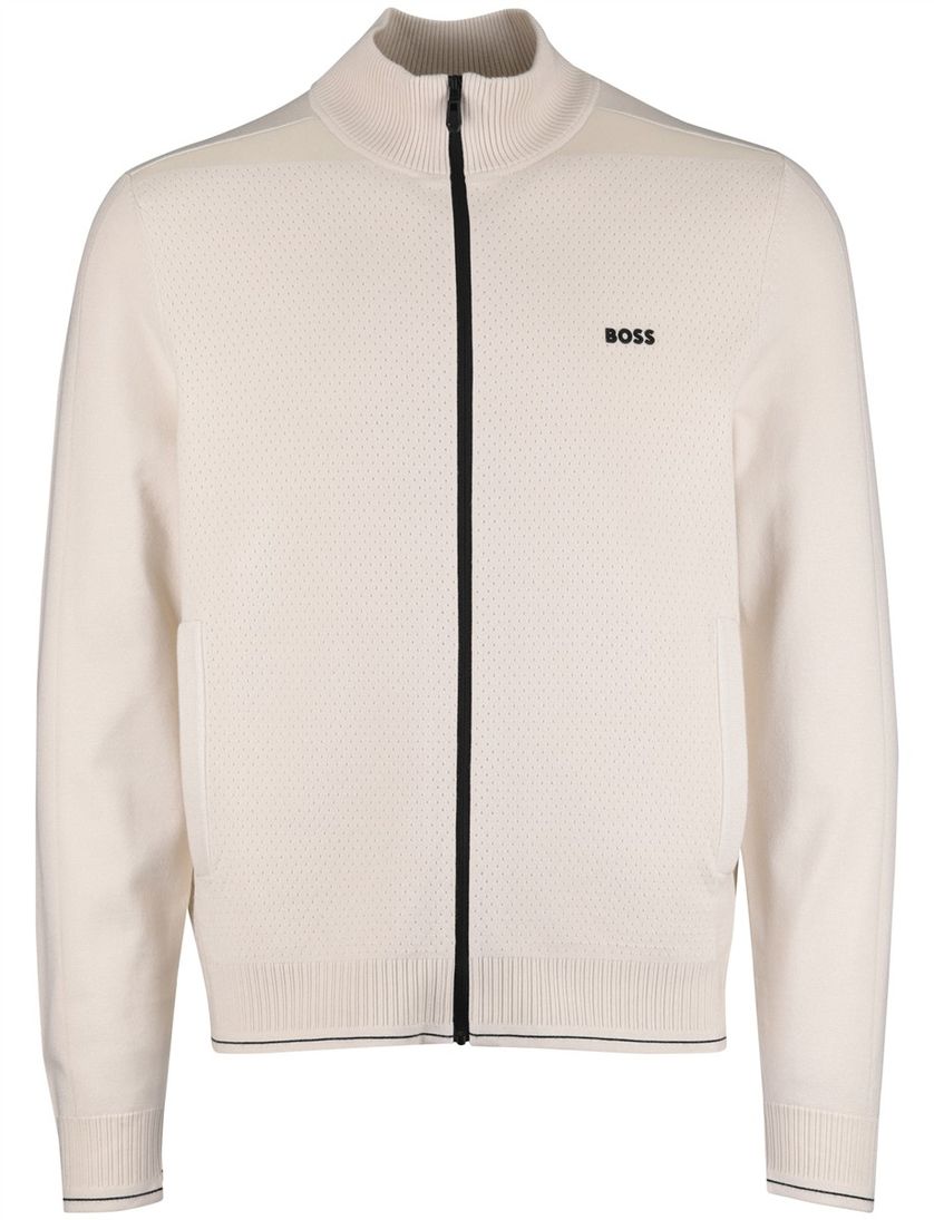 Boss Green vest beige zwarte rits viscose