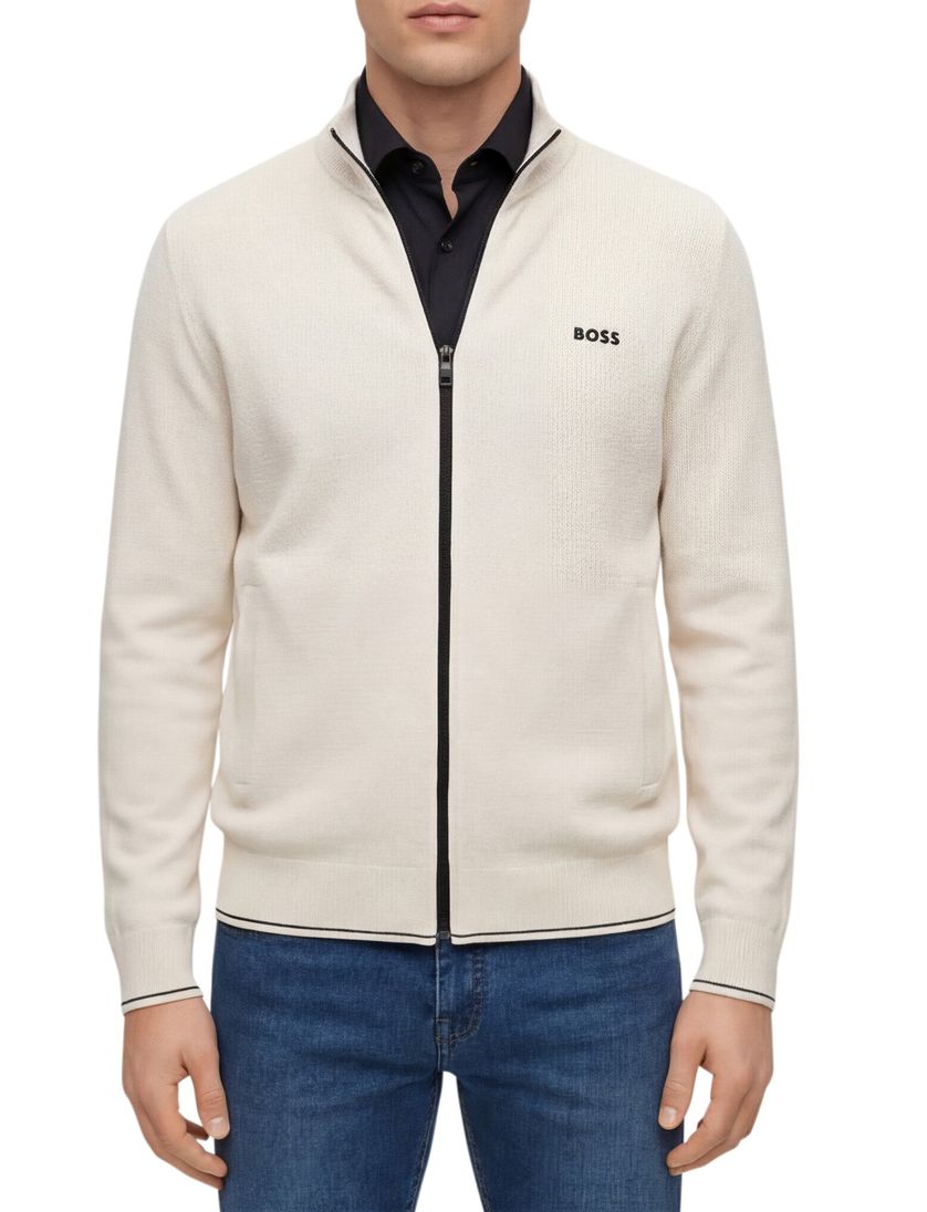 Boss Green vest beige zwarte rits viscose