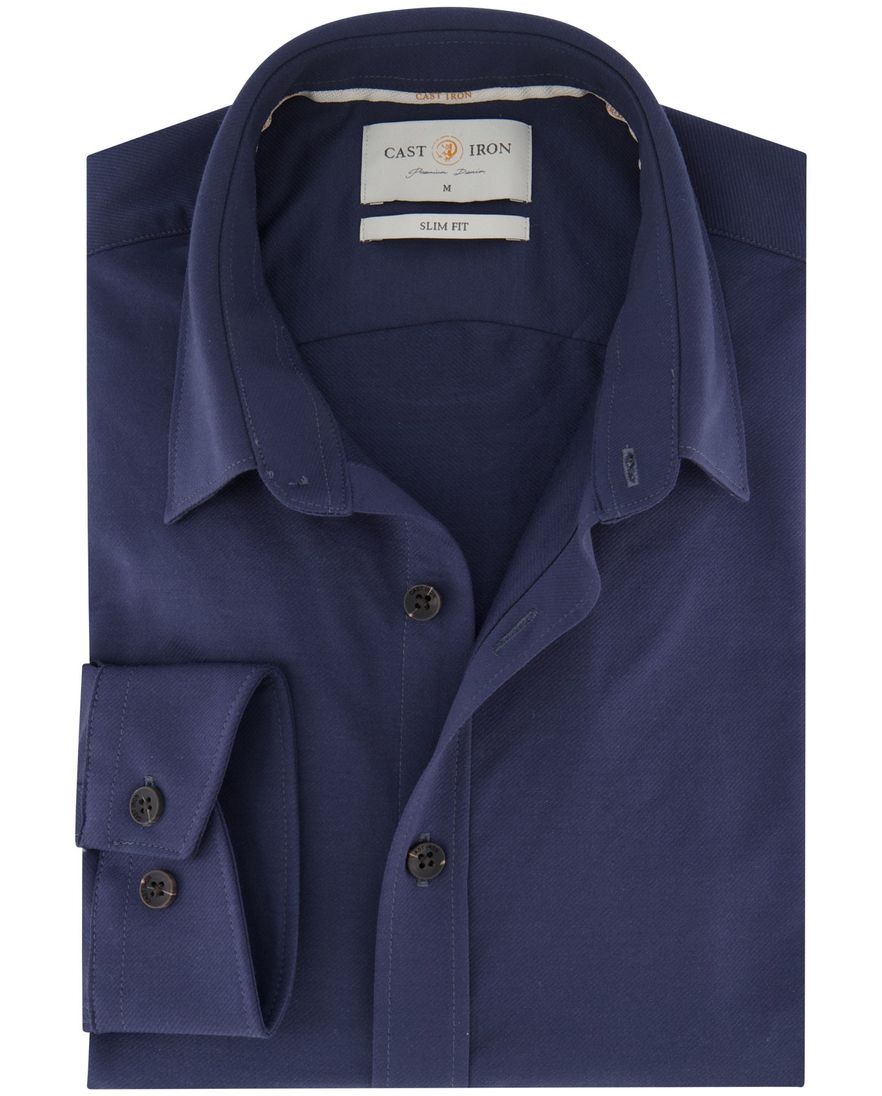 Cast Iron overhemd donkerblauw effen slim fit katoen