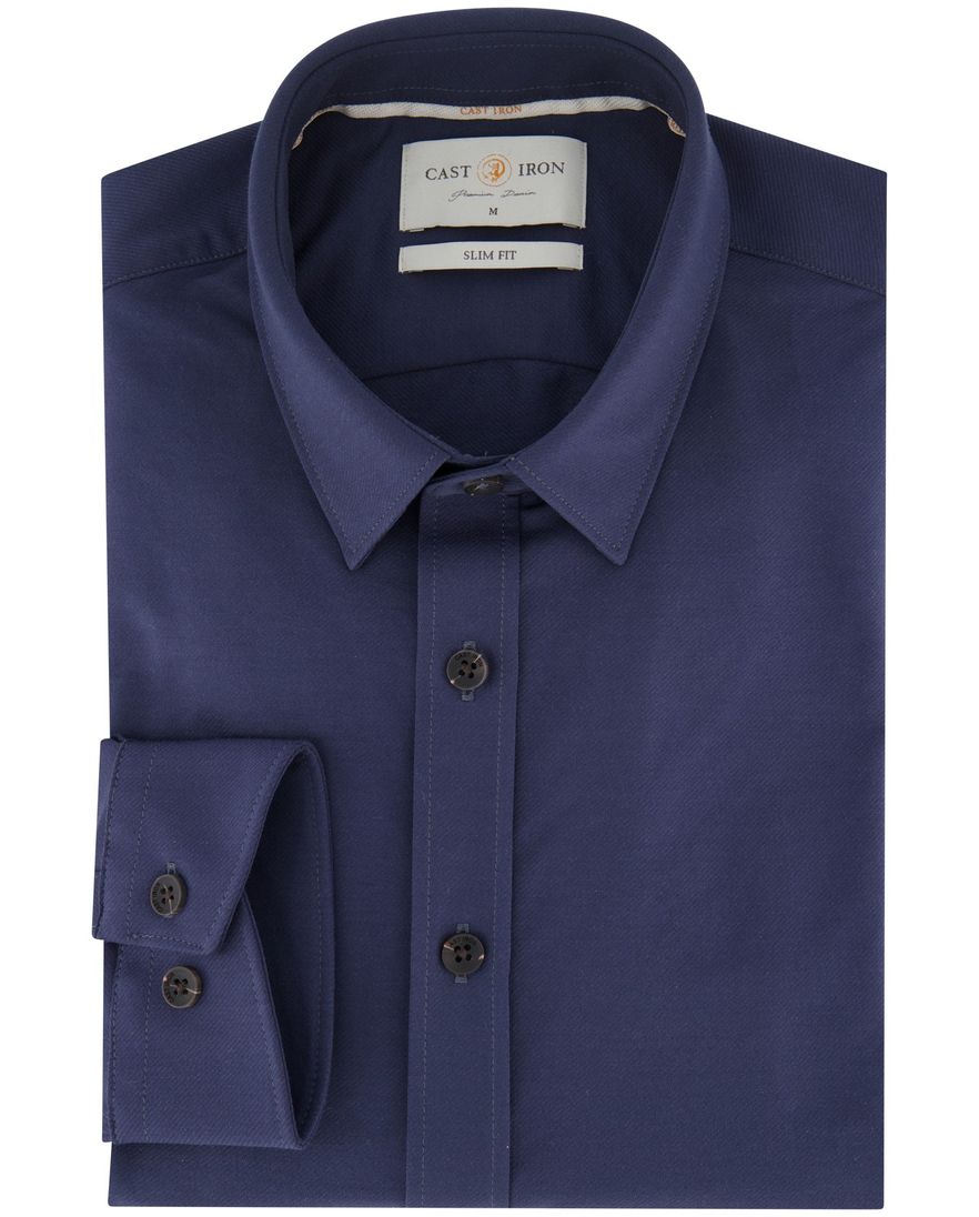 Cast Iron overhemd donkerblauw effen slim fit katoen