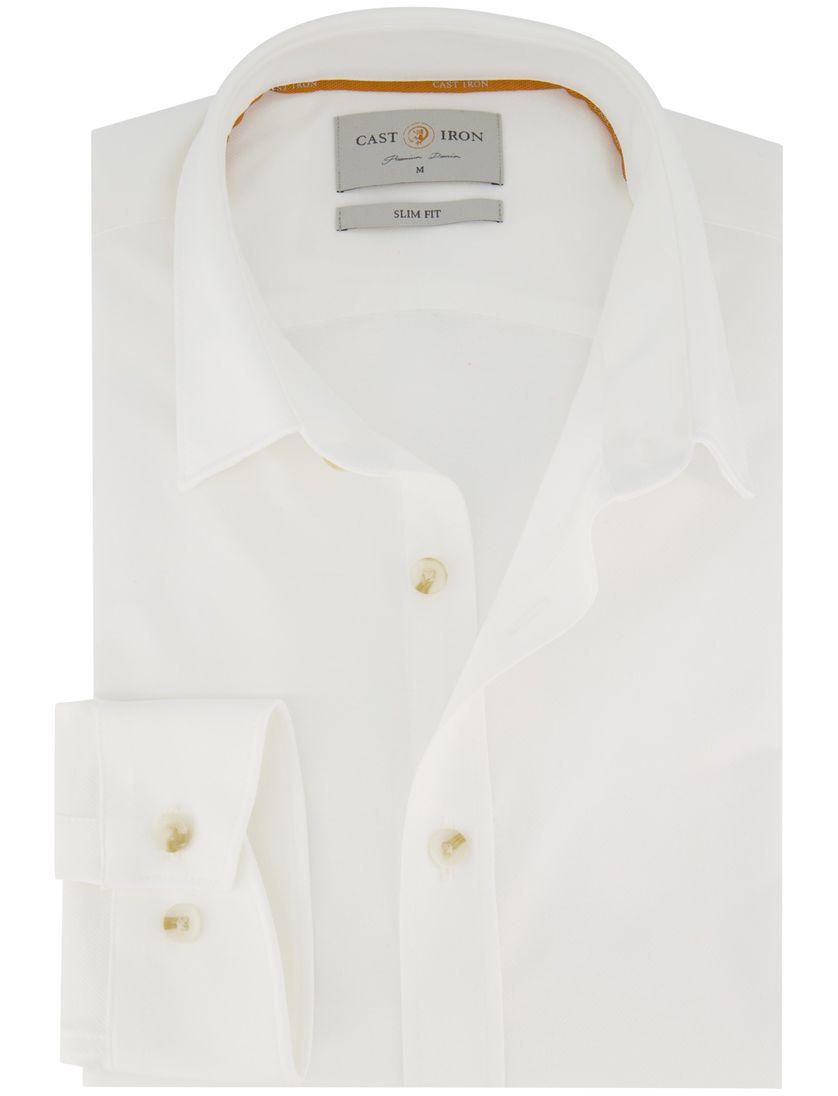 Cast Iron casual overhemd wit slim fit semi-wide spread boord