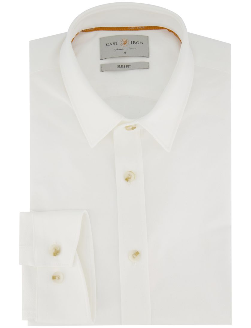 Cast Iron casual overhemd wit slim fit semi-wide spread boord